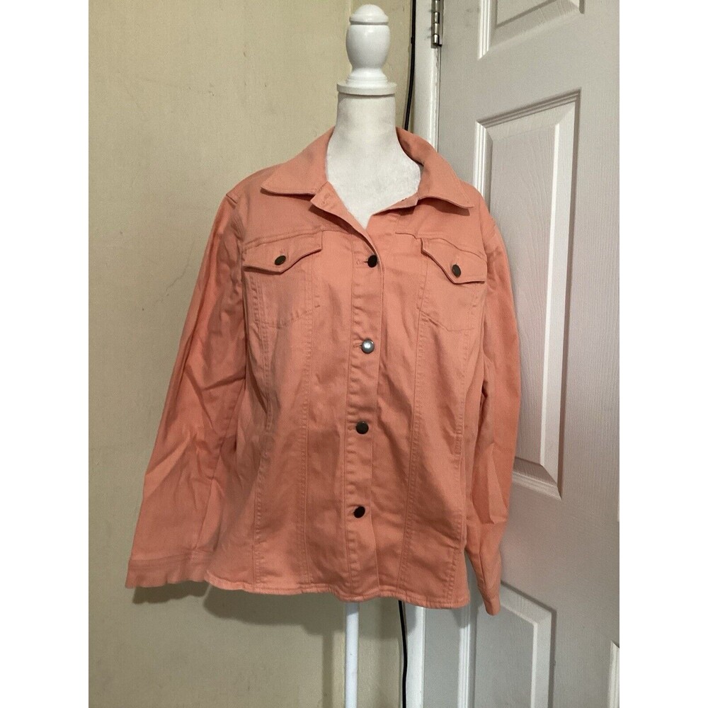 Chicos Pink Orange Denim Cotton Jacket Pockets L/XL